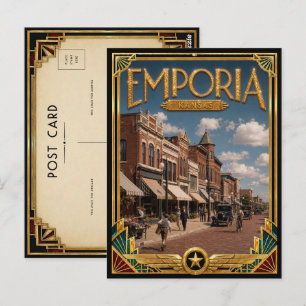 Cartão Postal Emporia Kansas Arte Deco Vintage Idade Dourada