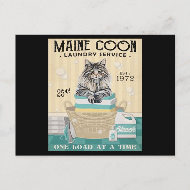 Cartão Postal Empresa de Lavanderia de Gato Maine Coon 2 (Frente)