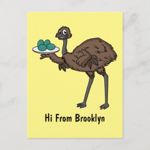 Cartão Postal Emu com ovos ilustração de desenho animado