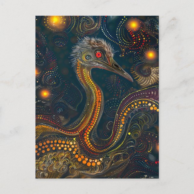 Cartão Postal Emu no estilo de arte ponto aborígene (Frente)