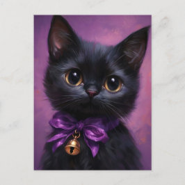 Cartão Postal Encantador e Gato Negro Victoriano
