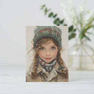 Cartão Postal Encantador Retrato de inverno Jovem Menina