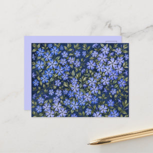 Cartão Postal Encantadoras Flores de Vinca Dispersas Azul Profun