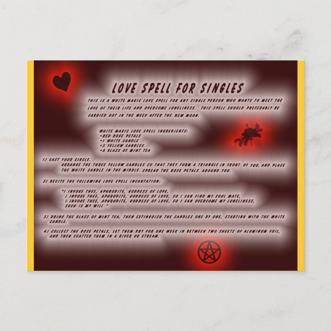 Cartão Postal Encantamento de Amor Wiccano (Frente)