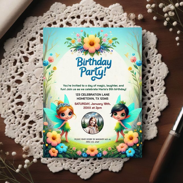 Cartão Postal Enchanted Fairy Birthday Party Photo Invitation (Criador carregado)