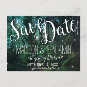 Cartão Postal Enchanted Forest Trees Fairy Lights Save the Date