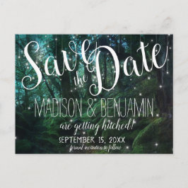 Cartão Postal Enchanted Forest Trees Fairy Lights Save the Date