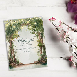 Cartão Postal Enchanted Garden String Lights Wedding Thank You