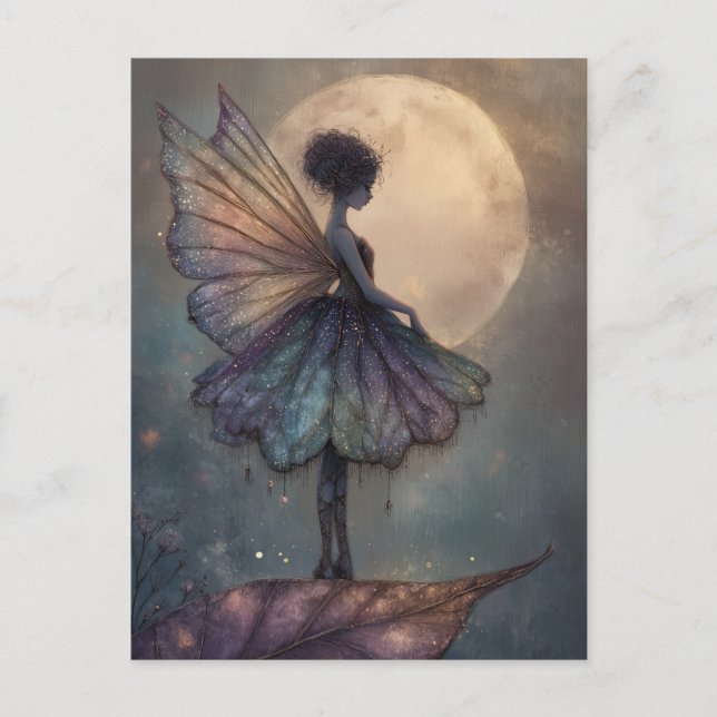 Cartão Postal Enchanted Moonlight Fairy Watercolor Fantasy (Frente)