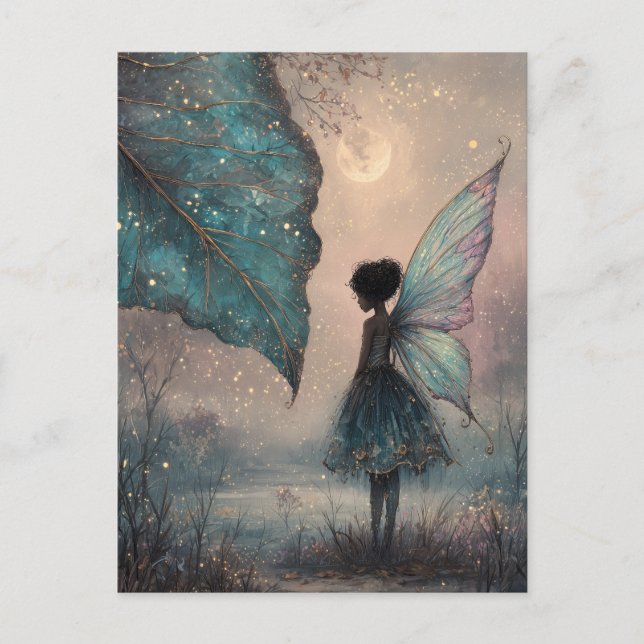 Cartão Postal Enchanted Moonlit Leaf Fairy Watercolor Fantasy (Frente)