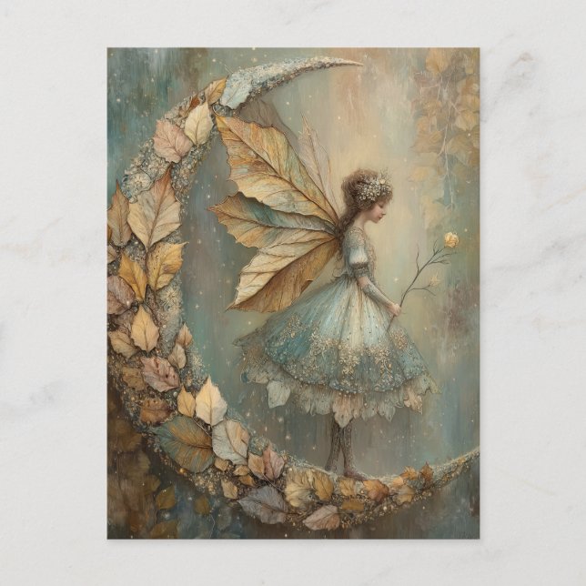 Cartão Postal Enchanted Woodland Leaf Fairy Watercolor Fantasy (Frente)