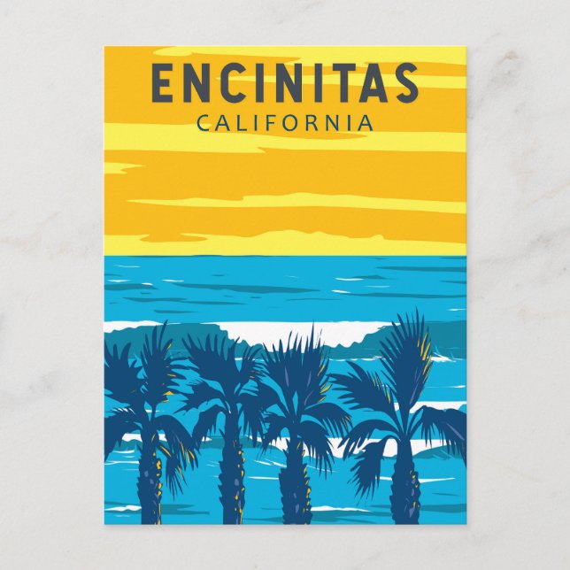 Cartão Postal Encinitas California Viagem Art Vintage (Frente)
