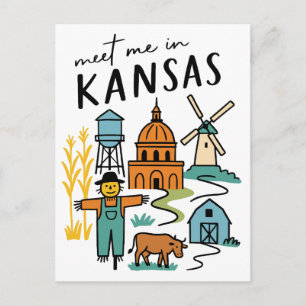Cartão Postal Encontre-me em Kansas Retró Fazenda Espantalho Moi
