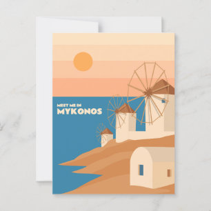 Cartão Postal Encontre-me em Mykonos: Moinhos Gregos Minimalista