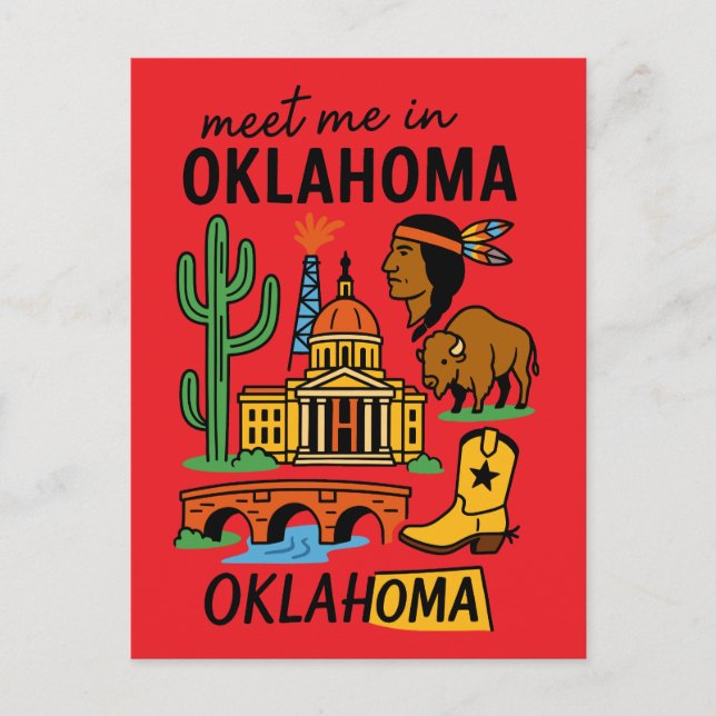 Cartão Postal Encontre-me em Oklahoma Retrô Caubói Nativo Americ (Frente)