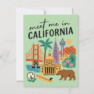 Cartão Postal Encontre-me na Califórnia Golden Gate Bear Retro