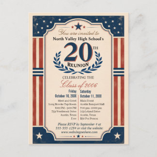 Cartão Postal Encontro de 20 Anos do Ensino Médio Americana Verm