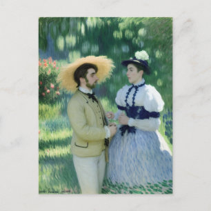 Cartão Postal Encontro de Amantes em Pintura de Vintagem no Jard