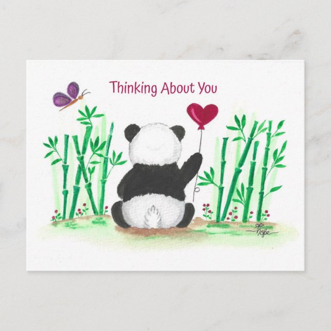 Cartão Postal Encouragement Panda Bamboo Butterfly Heart Balloon (Frente)
