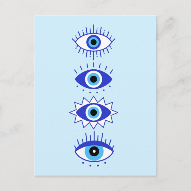 Cartão Postal Energia da Meditação Olhos do Mal Azul Hamsa Místi (Frente)