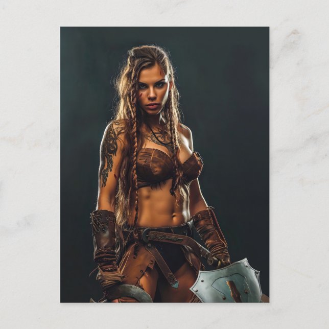 Cartão Postal Energia Nórdica Viking Shieldmaiden (Frente)