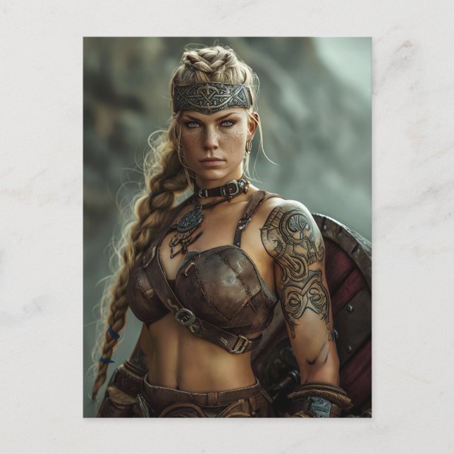 Cartão Postal Energia Nórdica Viking Shieldmaiden (Frente)