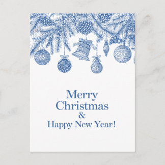 Cartão Postal Enfeite Azul Natal Feliz Chinoiserie
