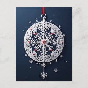 Cartão Postal Enfeite de Floco de Neve Branco Elegante