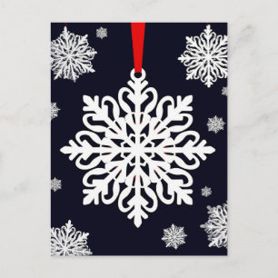 Cartão Postal Enfeite de Floco de Neve Branco Elegante