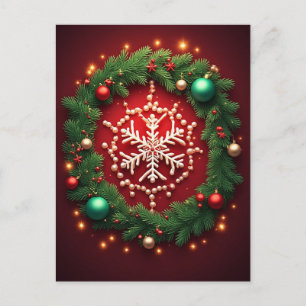 Cartão Postal 🎄 Enfeite de Floco de Neve de Inverno Magia ❄️ Fe