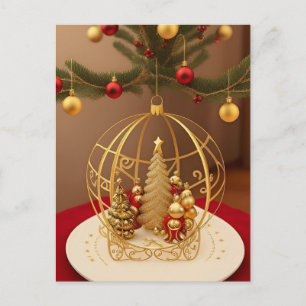 Cartão Postal Enfeite de Natal Árvore Dourada Luxo Festivo