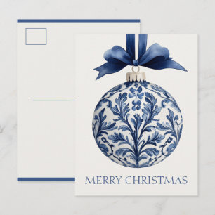 Cartão Postal Enfeite de Natal em Chinoiserie Azul Marinho e Bra