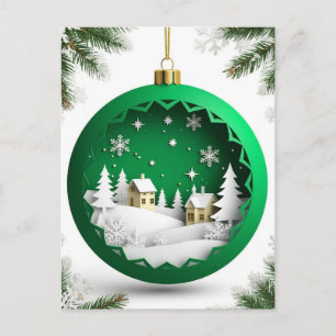 Cartão Postal 🎄 Enfeite de Natal Verde Mágico ❄️ Inverno Nevado