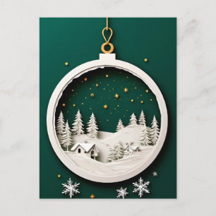 Cartão Postal 🎄 Enfeite Verde de Natal ❄️ Floco de Neve