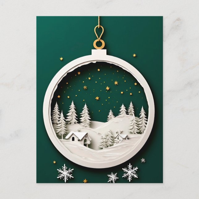 Cartão Postal 🎄 Enfeite Verde de Natal ❄️ Floco de Neve (Frente)