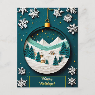 Cartão Postal 🎄 Enfeite Verde Magia da Neve ❄️ Inverno Festivo