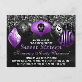Cartão Postal Enfeites de Halloween Preto Roxo Sweet 16