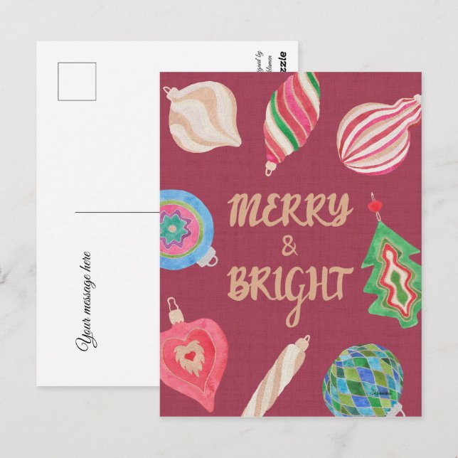 Cartão Postal Enfeites de Natal alegres & brilhantes Natal  (Frente/Verso)
