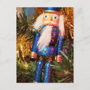 Cartão Postal Enfeites de natal de soldado do quebra-cabeça azul