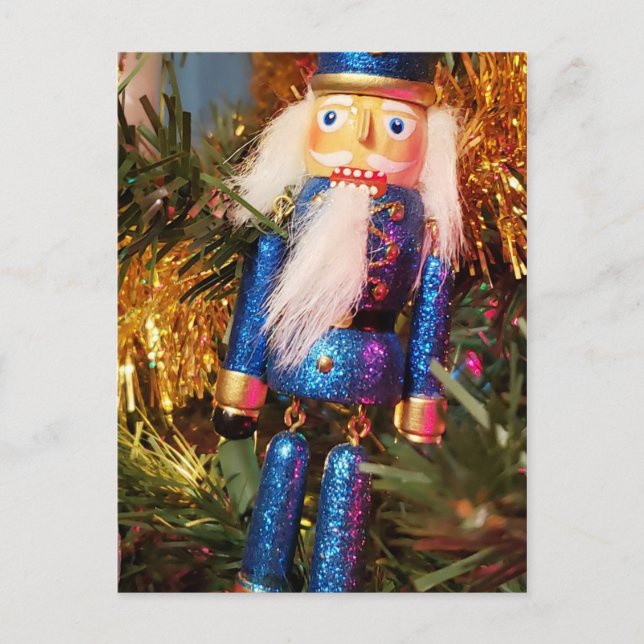 Cartão Postal Enfeites de natal de soldado do quebra-cabeça azul (Frente)