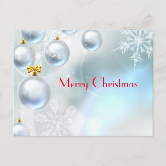 Cartão Postal enfeites de natal e flocos de neve (Frente)