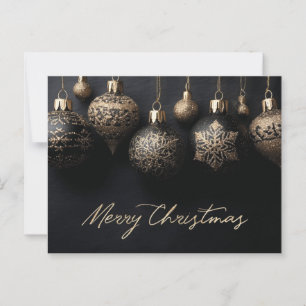 Cartão Postal Enfeites de natal Elegante de Design preto e Doura