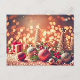 Cartão Postal Enfeites de Natal em Fundo Brilhante