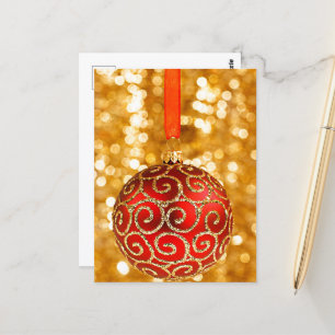Cartão Postal Enfeites de natal Vermelho com Luzes Brilhantes Do