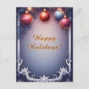 Cartão Postal Enfeites Natalinos Festivos e Ramos de Pinheiro