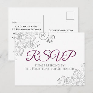 Cartão Postal Enfeites Prateados Simples Elegante Cassis Casamen