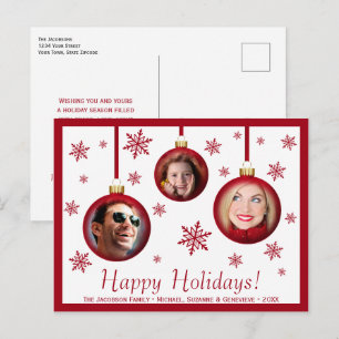 Cartão Postal Enfeites Vermelhos Divertidos & Flocos de Neve 3 F