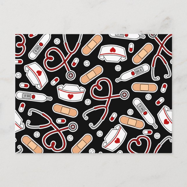 Cartão Postal Enfermeira Amor Fundo Impressão Negro (Frente)