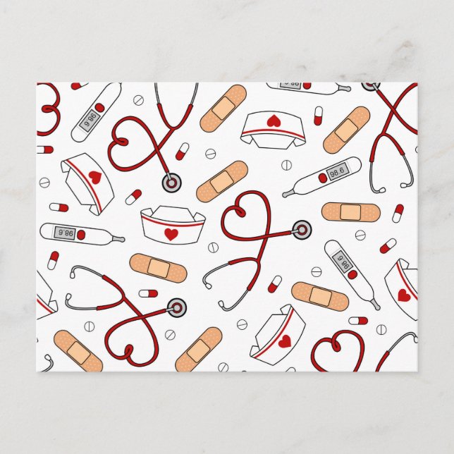 Cartão Postal Enfermeira Amor Impressão White Background (Frente)