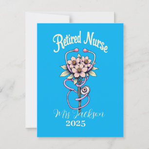 Cartão Postal Enfermeira aposentada Estetoscópio floral minimali